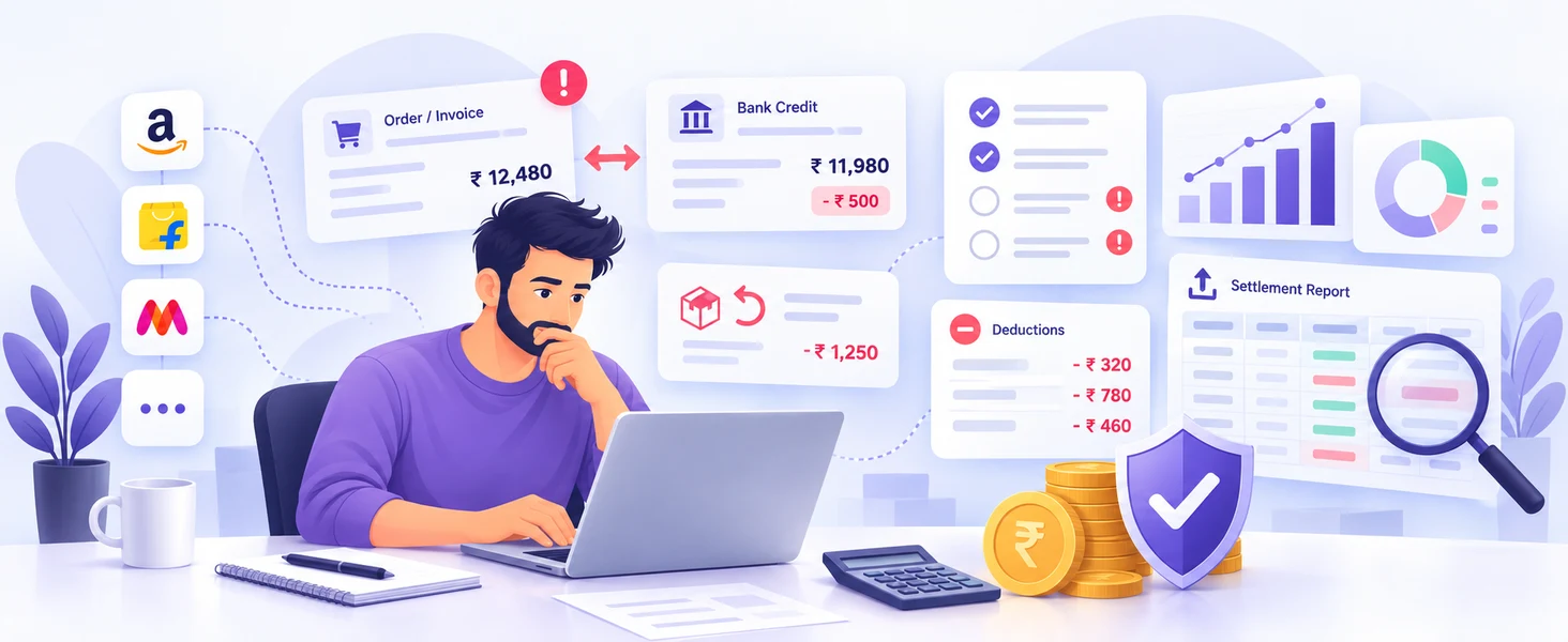 Online seller reviewing marketplace settlement mistakes and payment reports